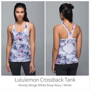 Lululemon Crossback Tank Moody Mirage White Deep Navy / White Floral Size 6